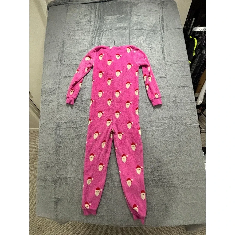 Forever 21 Kids Girls 9/10 Pink Santa Hooded One Piece‎ Pajamas Christmas Cozy